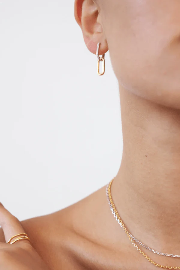 Celine Earrings Silver Pavé/Gold - Image 2