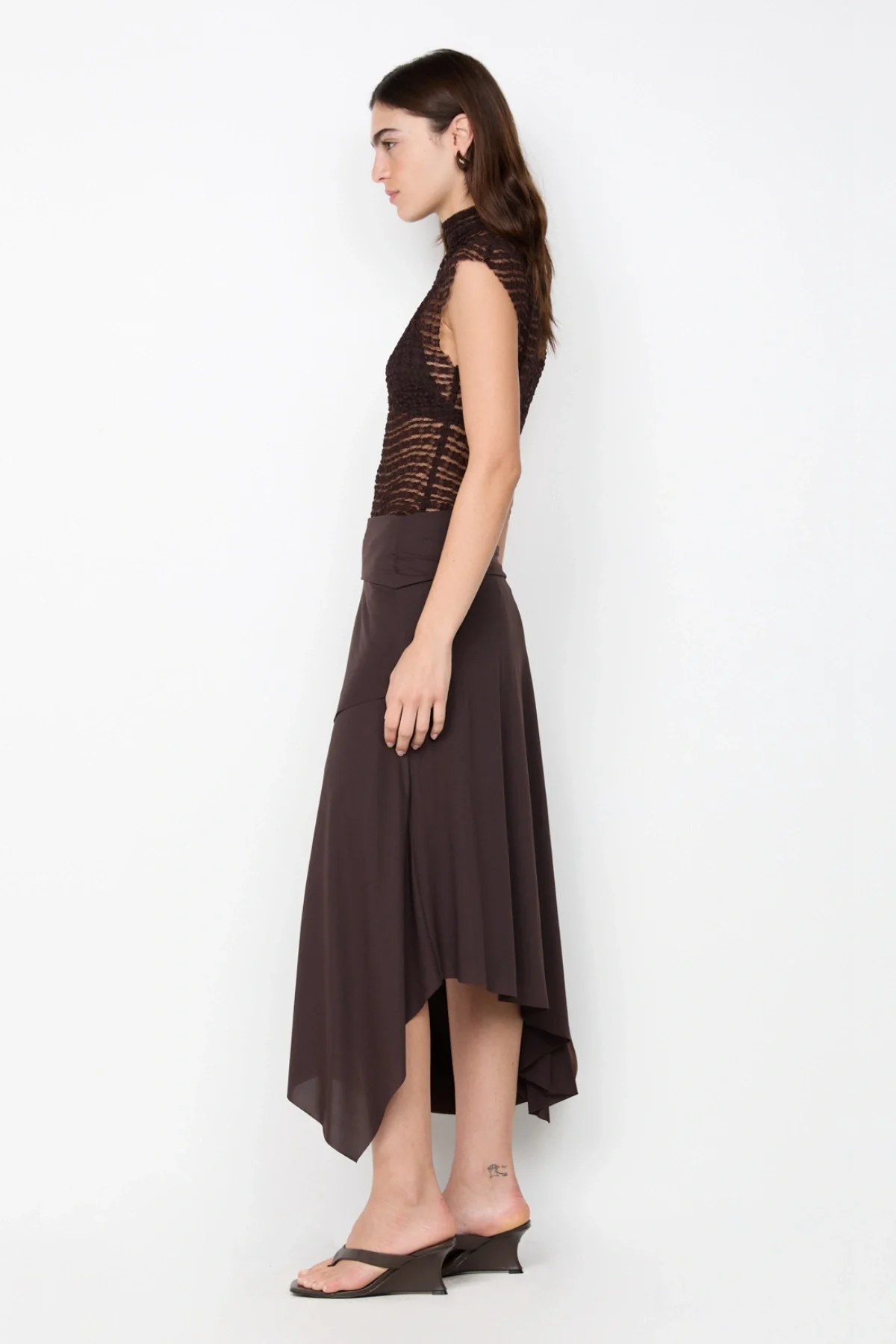 Mia Asym Midi Skirt Dark Chocolate - Image 2