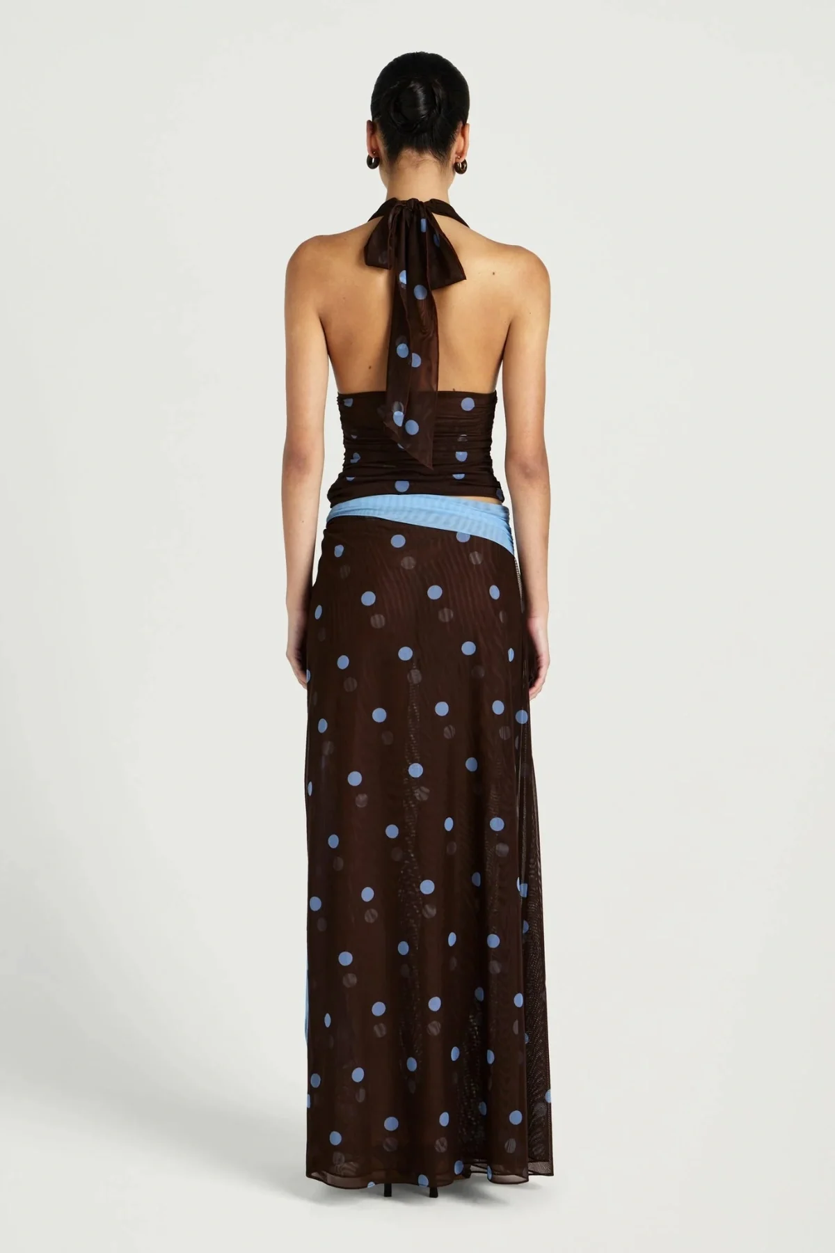 Tola Maxi Skirt Choc / Blue Polka - Image 4