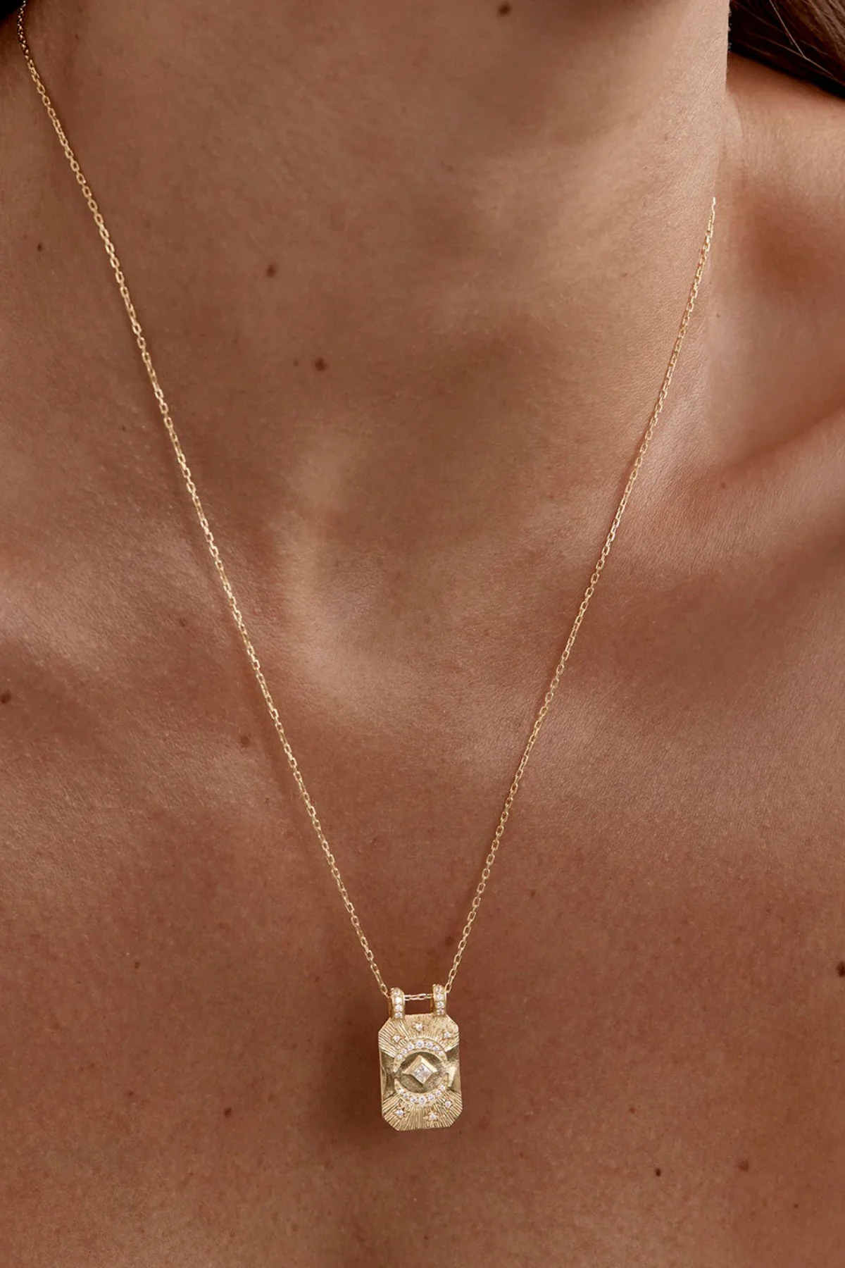 18k Gold Plated My Moon and Stars Rectangular Necklace - Image 2