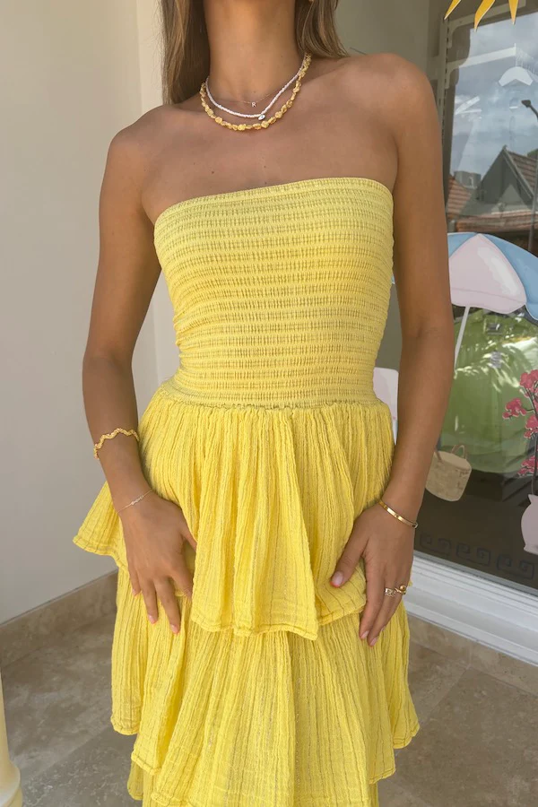 Tiered Maxi Dress Lemon/Gold - Image 3