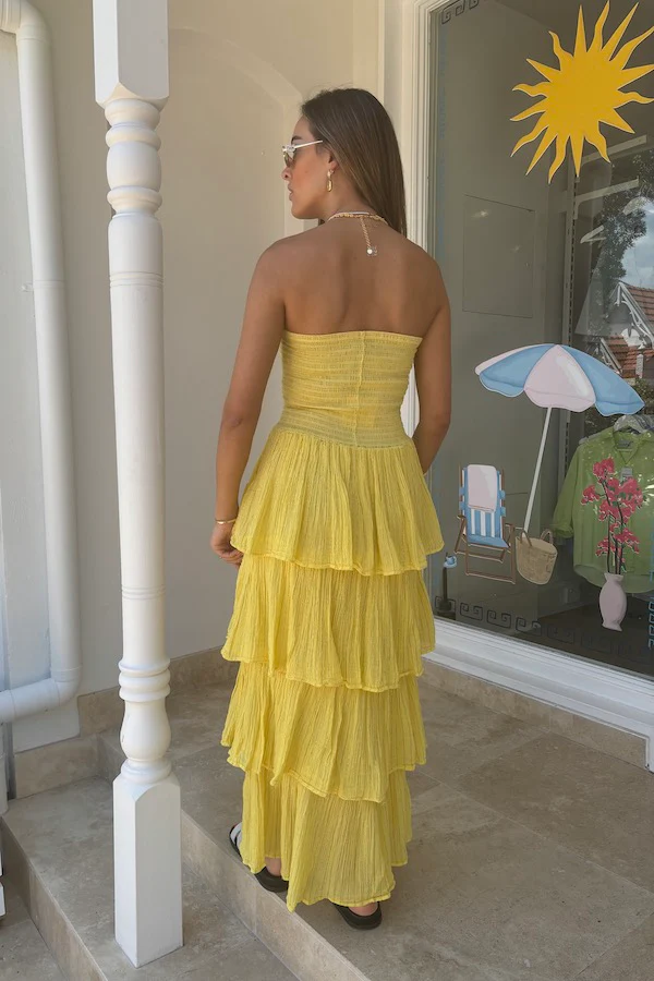Tiered Maxi Dress Lemon/Gold - Image 4