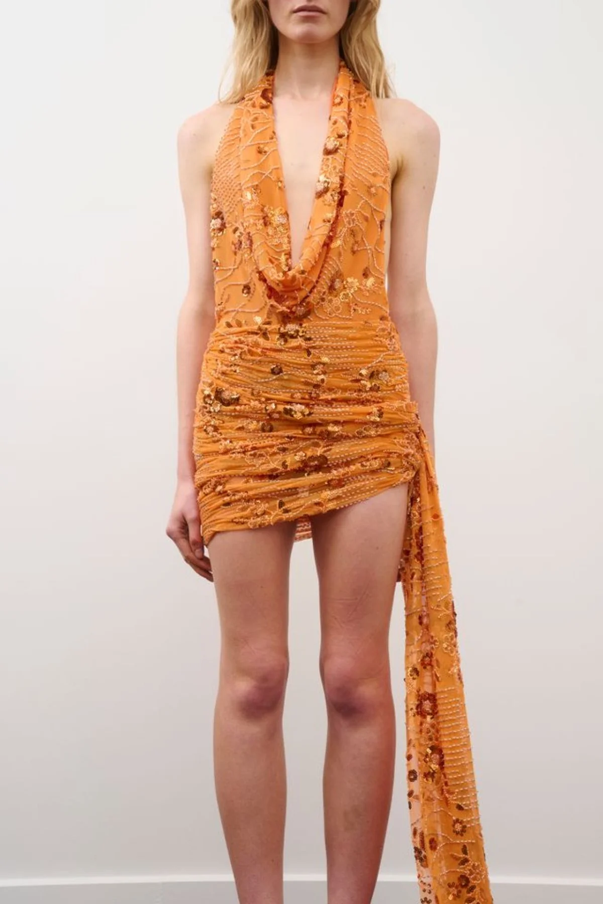 Tiffany Dress Orange Floral Beaded - Image 2
