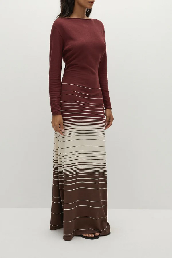 Idun Maxi Dress Accordion Stripe Bordeaux - Image 3
