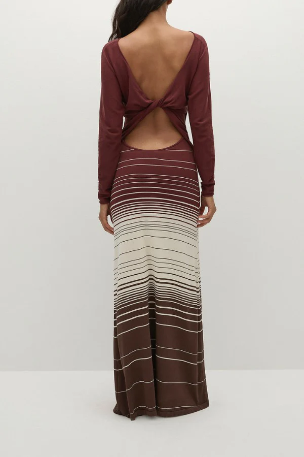 Idun Maxi Dress Accordion Stripe Bordeaux - Image 4