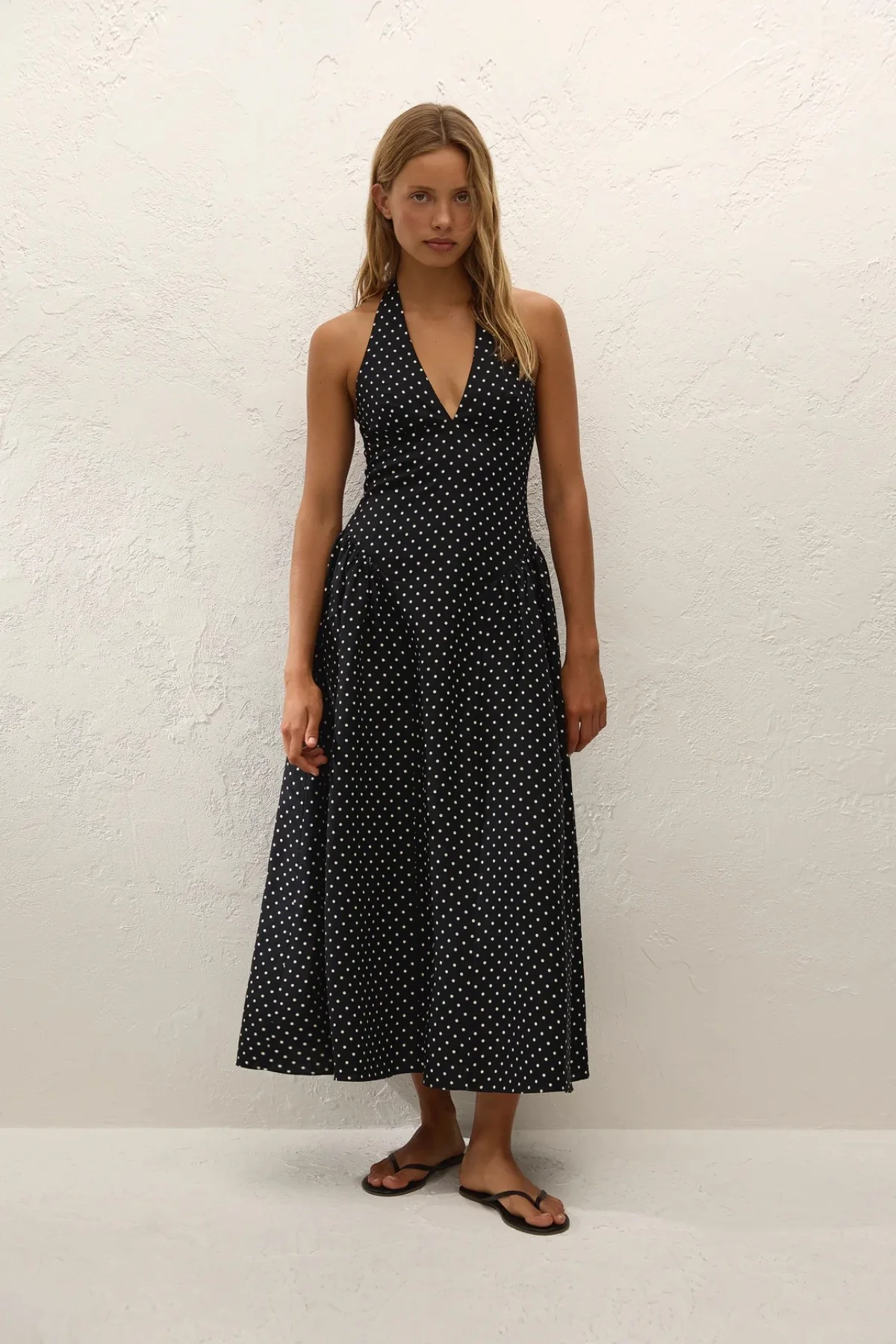 La Cala Midi Dress Lola Polka Dot Black/Cream
