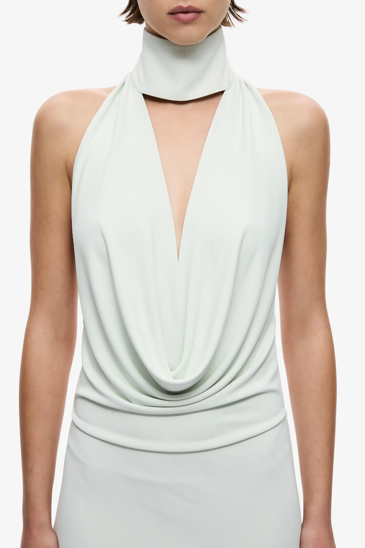 The 'Cowl' Neck Jersey Dress Pistachio - Image 3