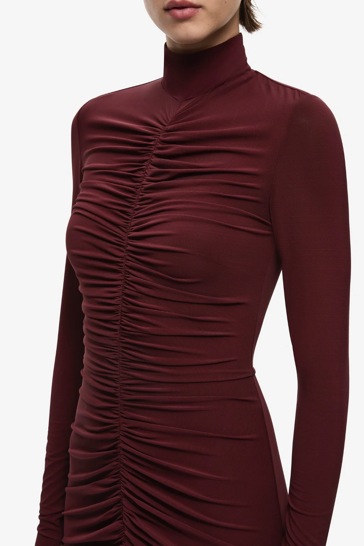 The 'Gathered' Long Sleeve Maxi Dress Currant - Image 4