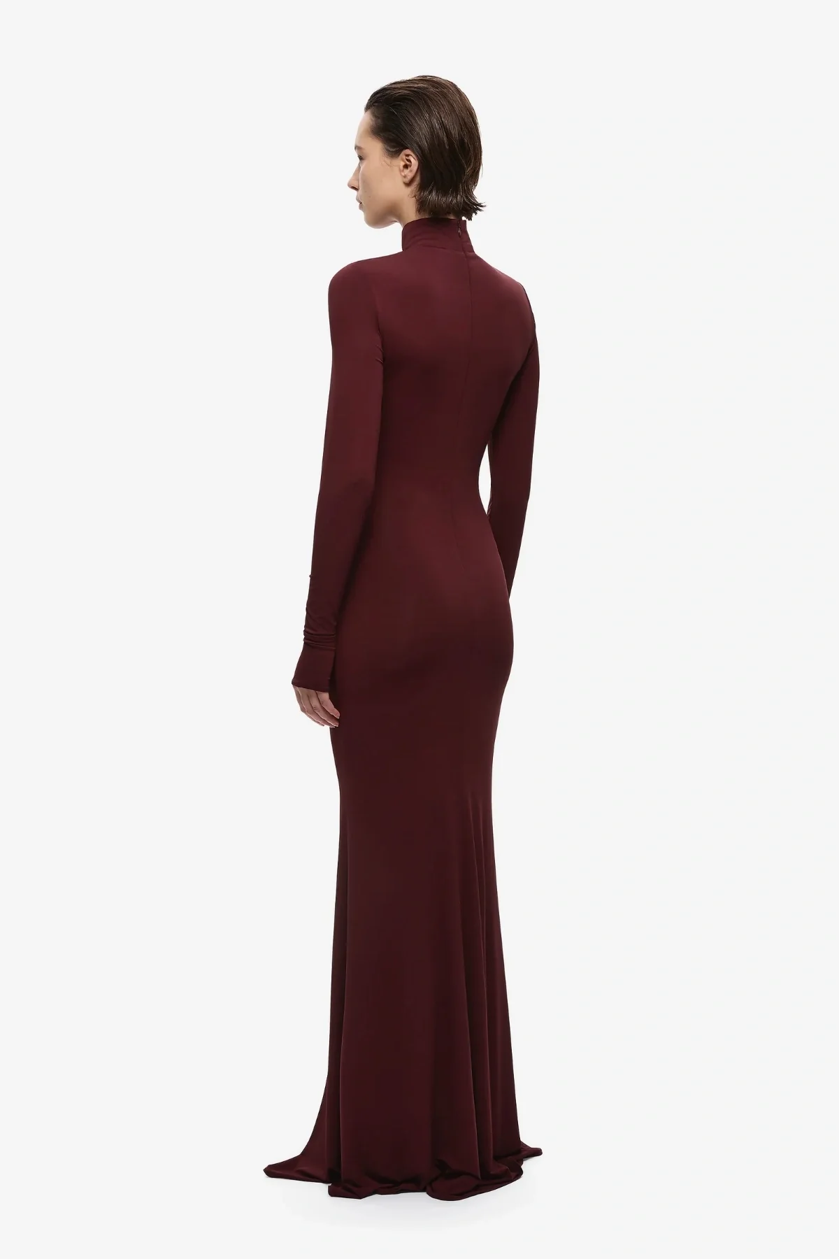 The 'Gathered' Long Sleeve Maxi Dress Currant - Image 6