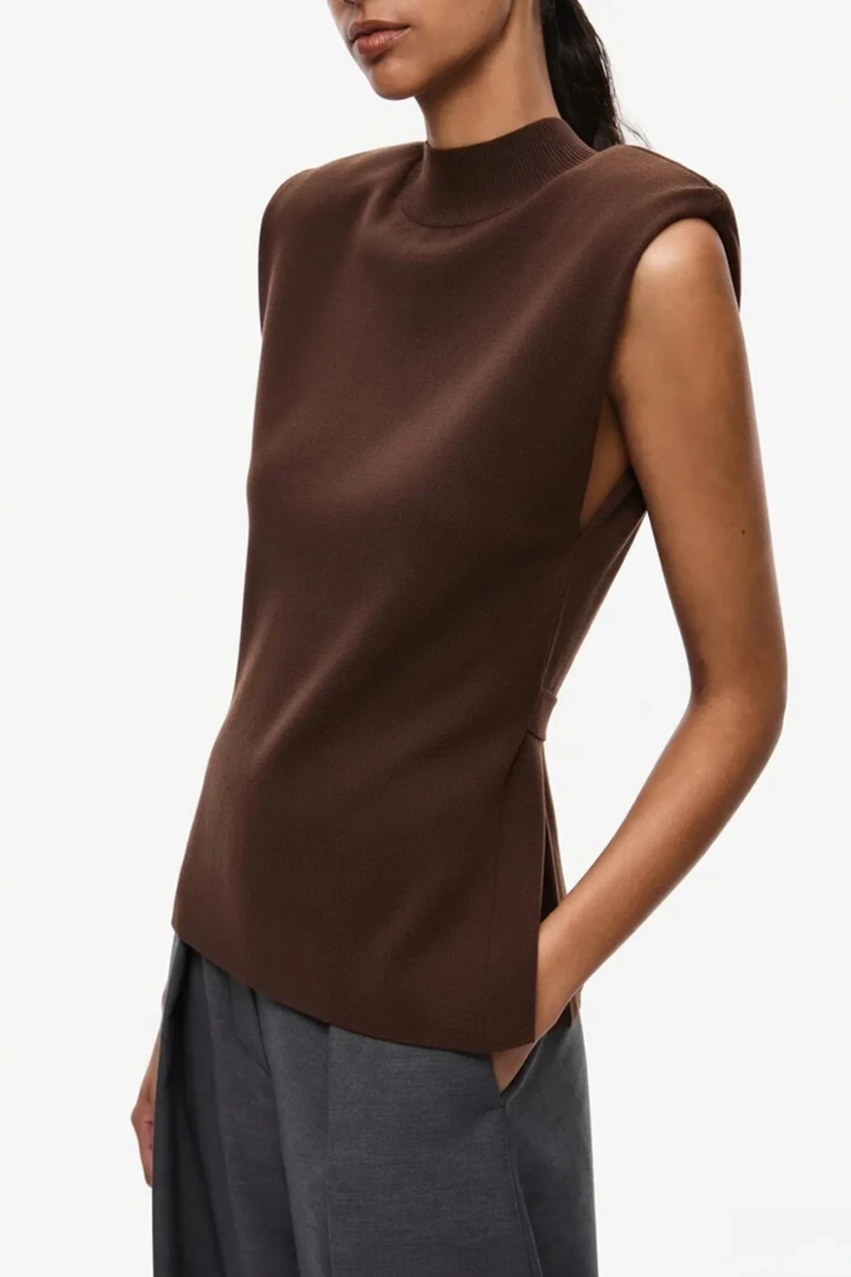 The Open Back Knit Top Chocolate - Image 2