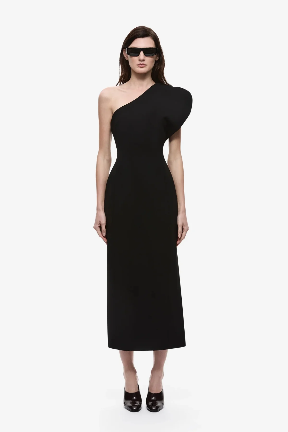 The Sculpted One Shoulder Midi Dress Black