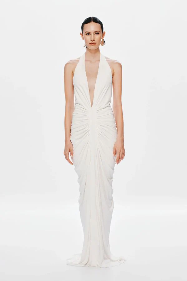 The 'Venus' Gathered Cupro Dress Ivory