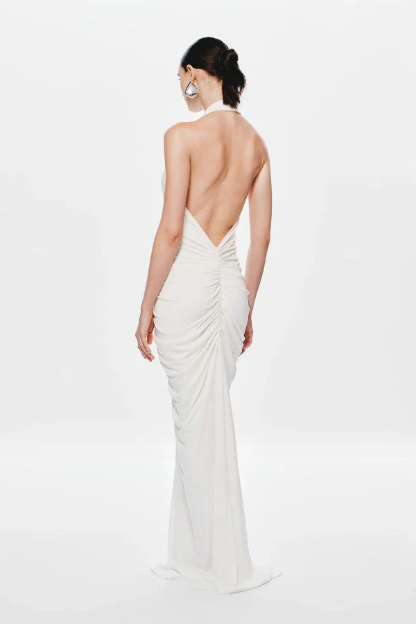 The 'Venus' Gathered Cupro Dress Ivory - Image 2