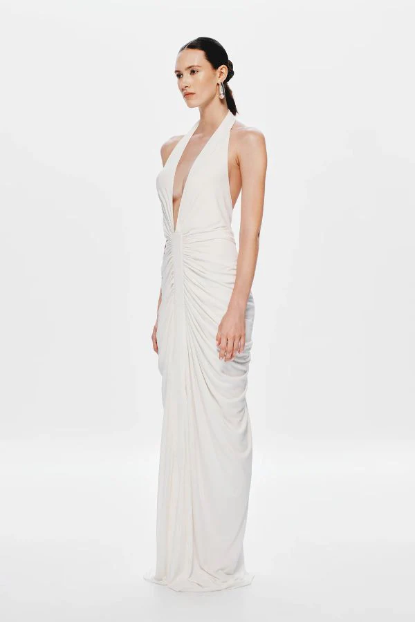 The 'Venus' Gathered Cupro Dress Ivory - Image 4