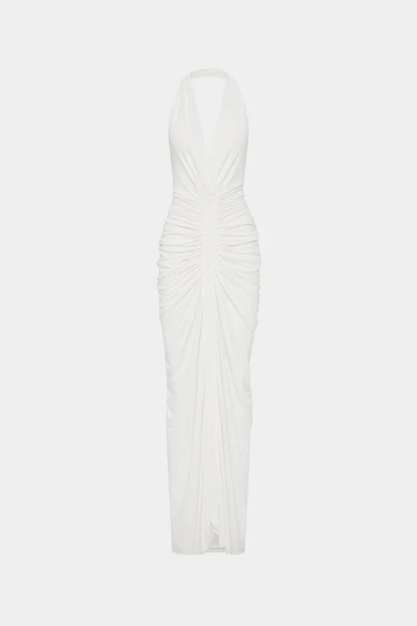 The 'Venus' Gathered Cupro Dress Ivory - Image 5