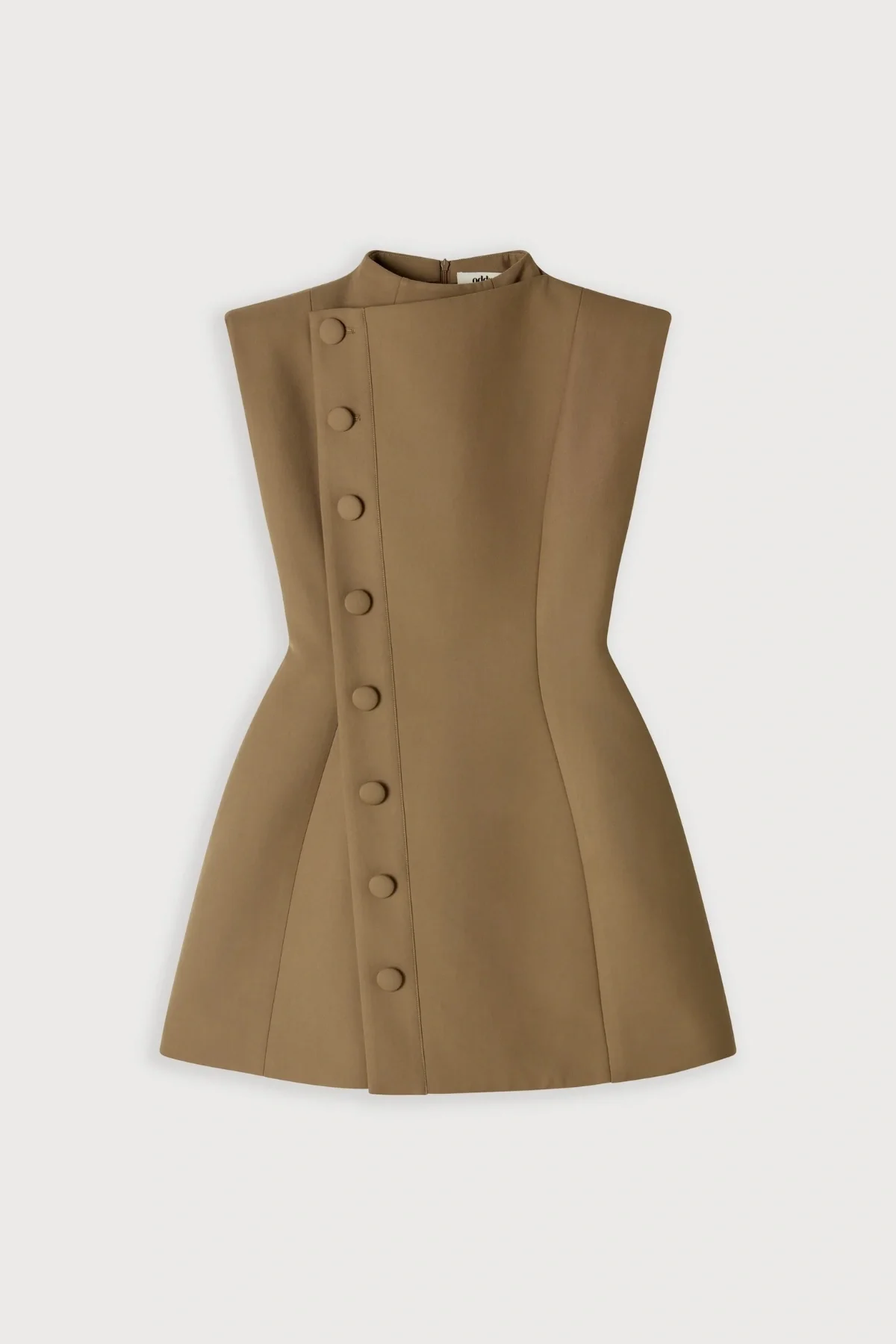 Sleeveless Button Detail Mini Dress Khaki - Image 7
