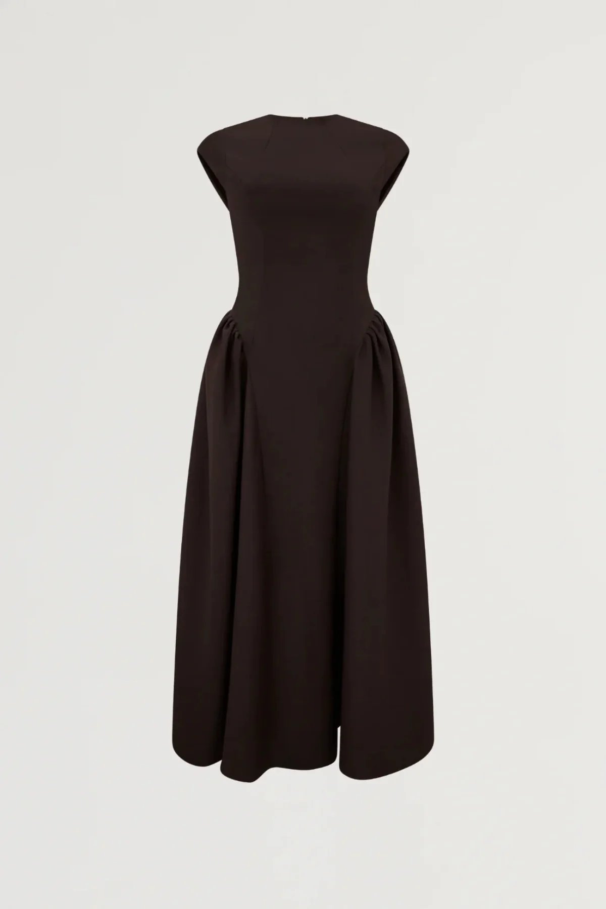 Cap Sleeve Gathered Detail Midi Dress Dark Brown - Image 5