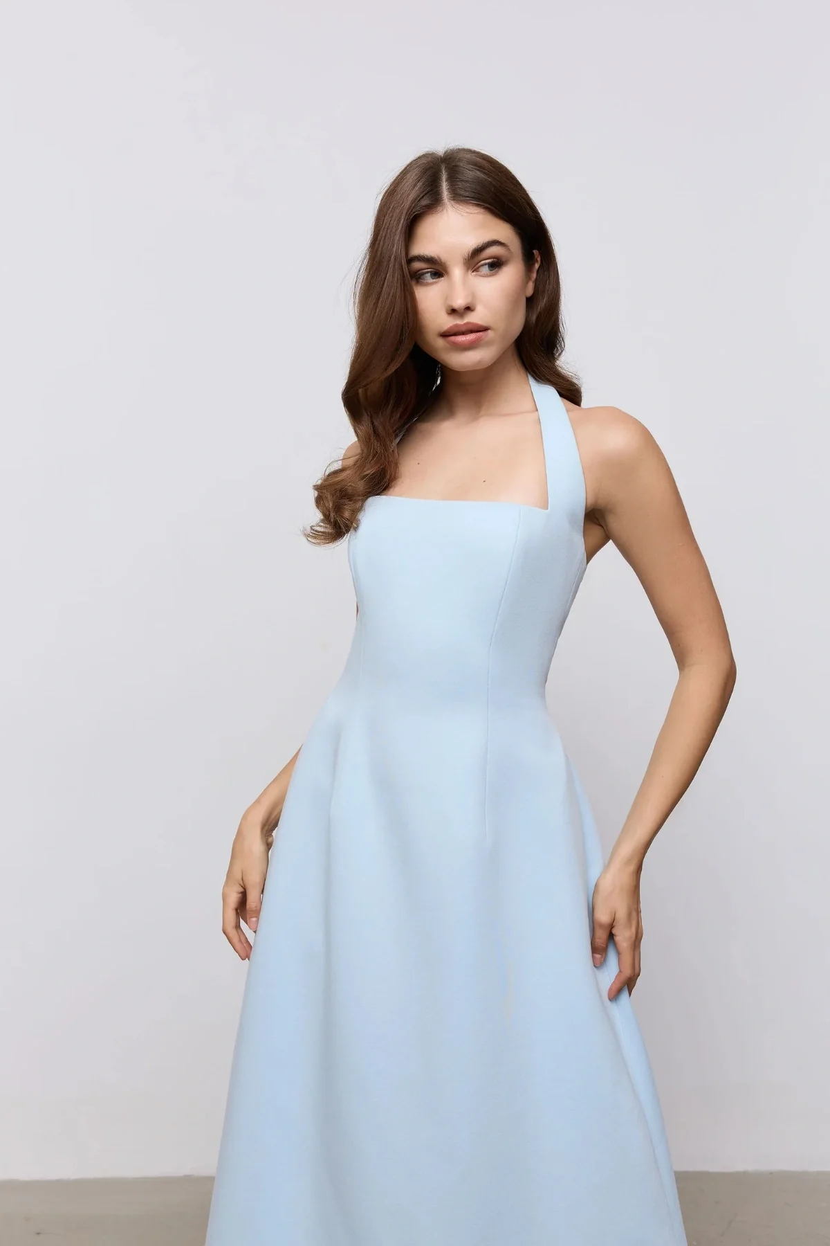 Cotton Mix Halter Midi Dress Blue - Image 2