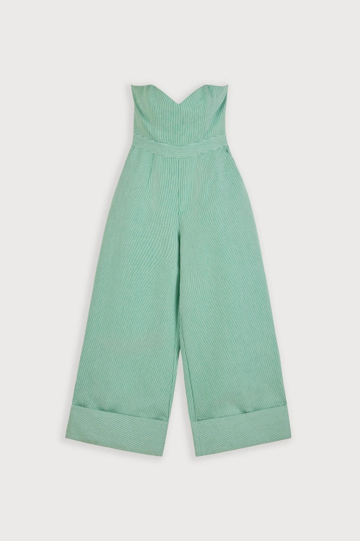 Cotton Mix Pinstripe Jumpsuit Green Pinstripe - Image 6