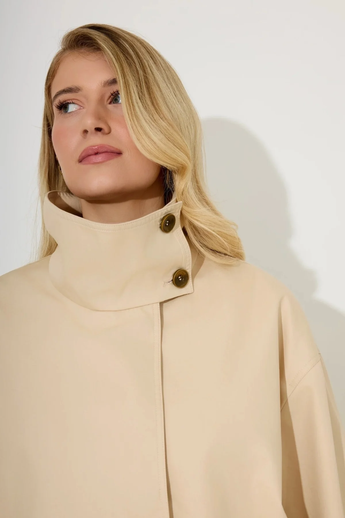 Oversized Funnel Neck Cotton Mix Jacket Cream - Image 3