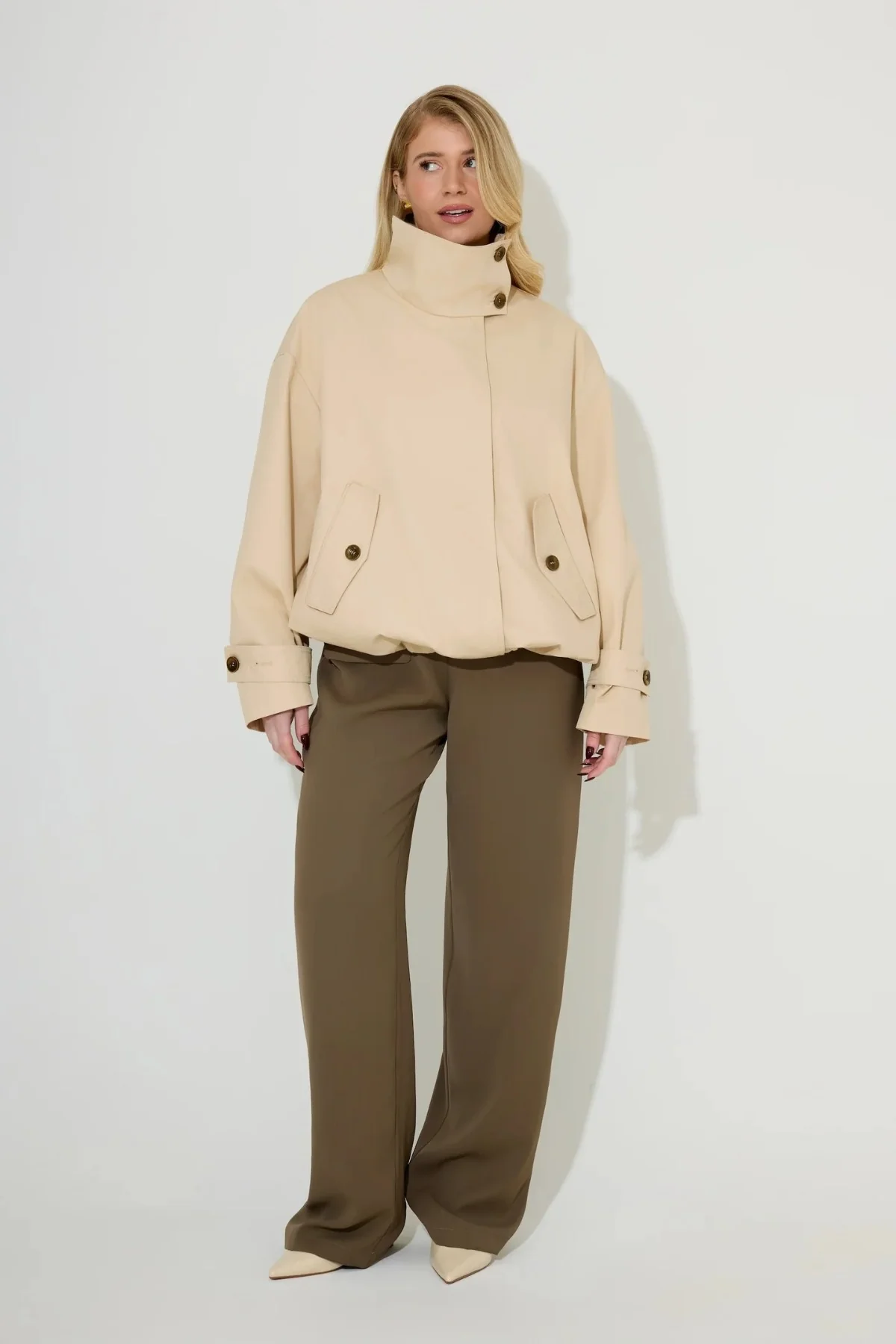 Oversized Funnel Neck Cotton Mix Jacket Cream - Image 4