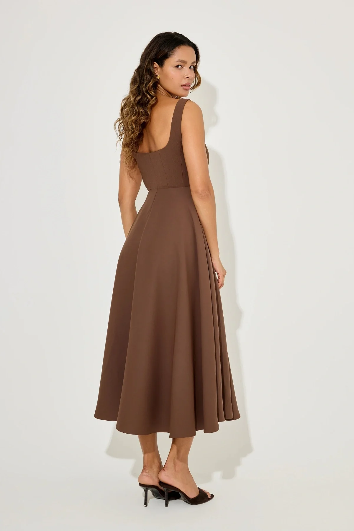The Ultimate Muse High Waist Square Neck Midi Dress Chocolate - Image 4
