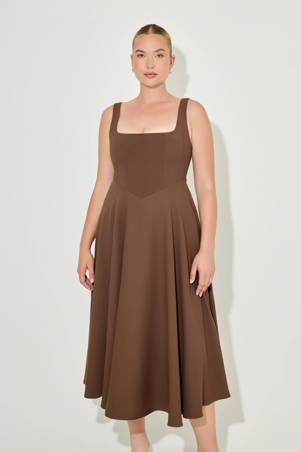 The Ultimate Muse High Waist Square Neck Midi Dress Chocolate - Image 5