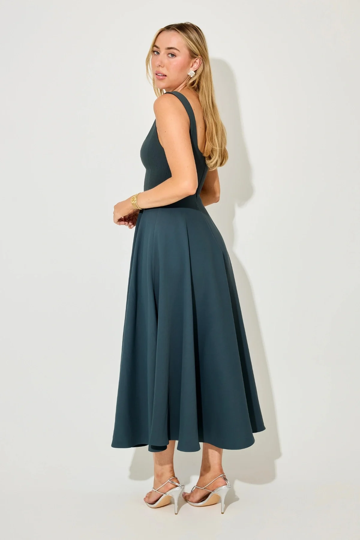 The Ultimate Muse High Waist Square Neck Midi Dress Teal - Image 4