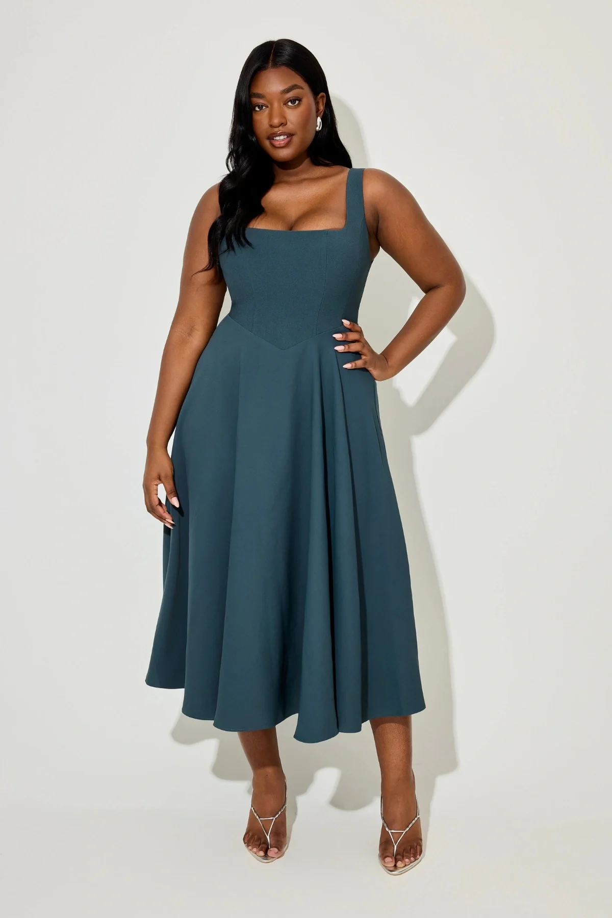The Ultimate Muse High Waist Square Neck Midi Dress Teal - Image 5