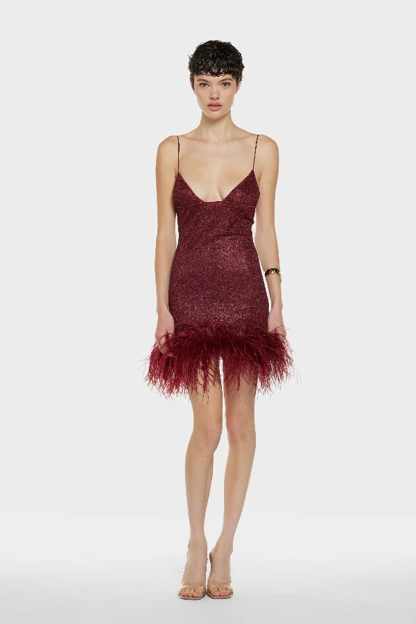 Lumiere Plumage Short Dress Burgundy - Image 2