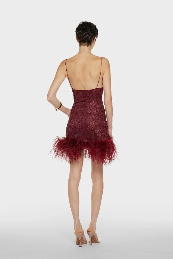 Lumiere Plumage Short Dress Burgundy - Image 3