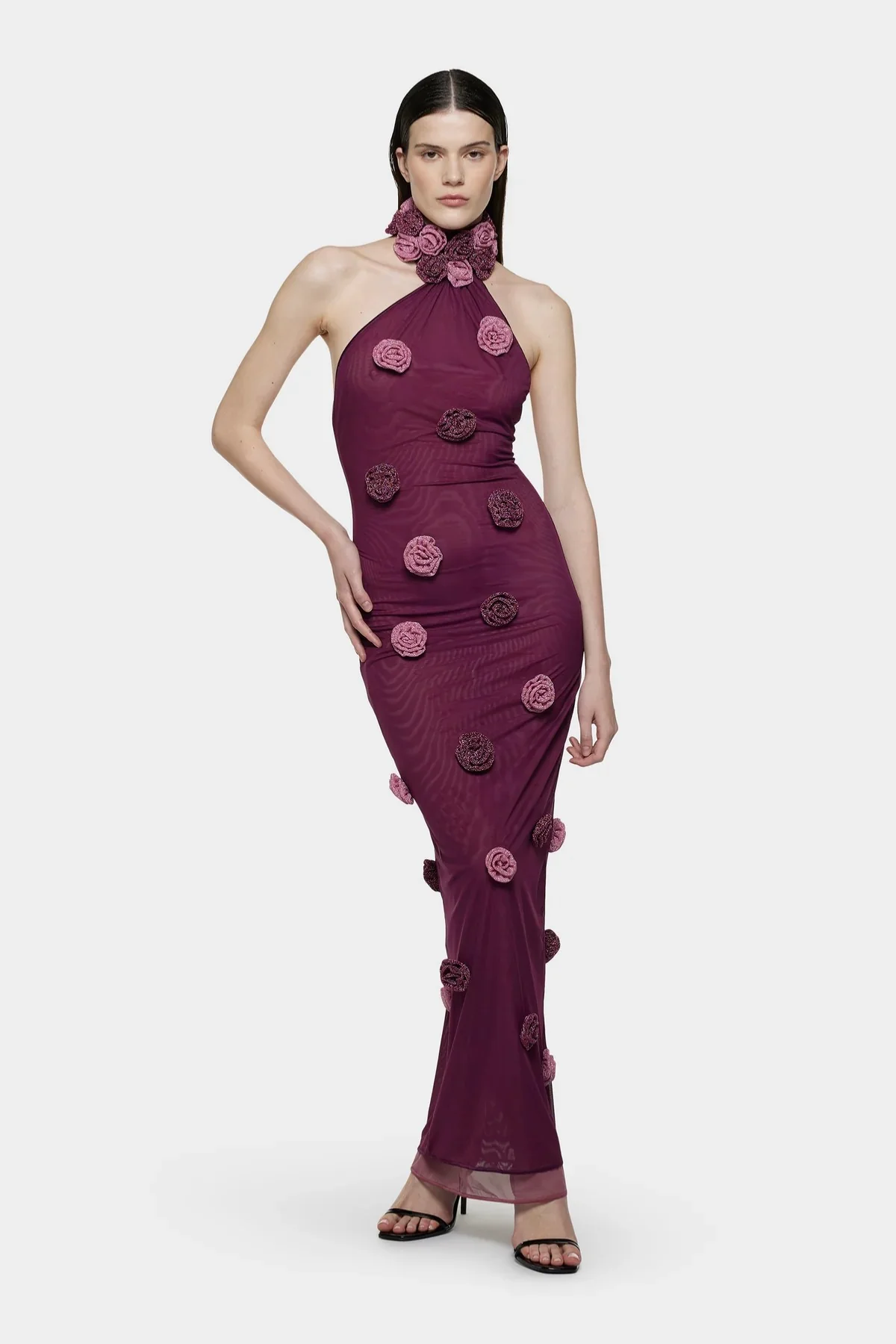 Mesh Rose Asymmetric Dress Purple - Image 3