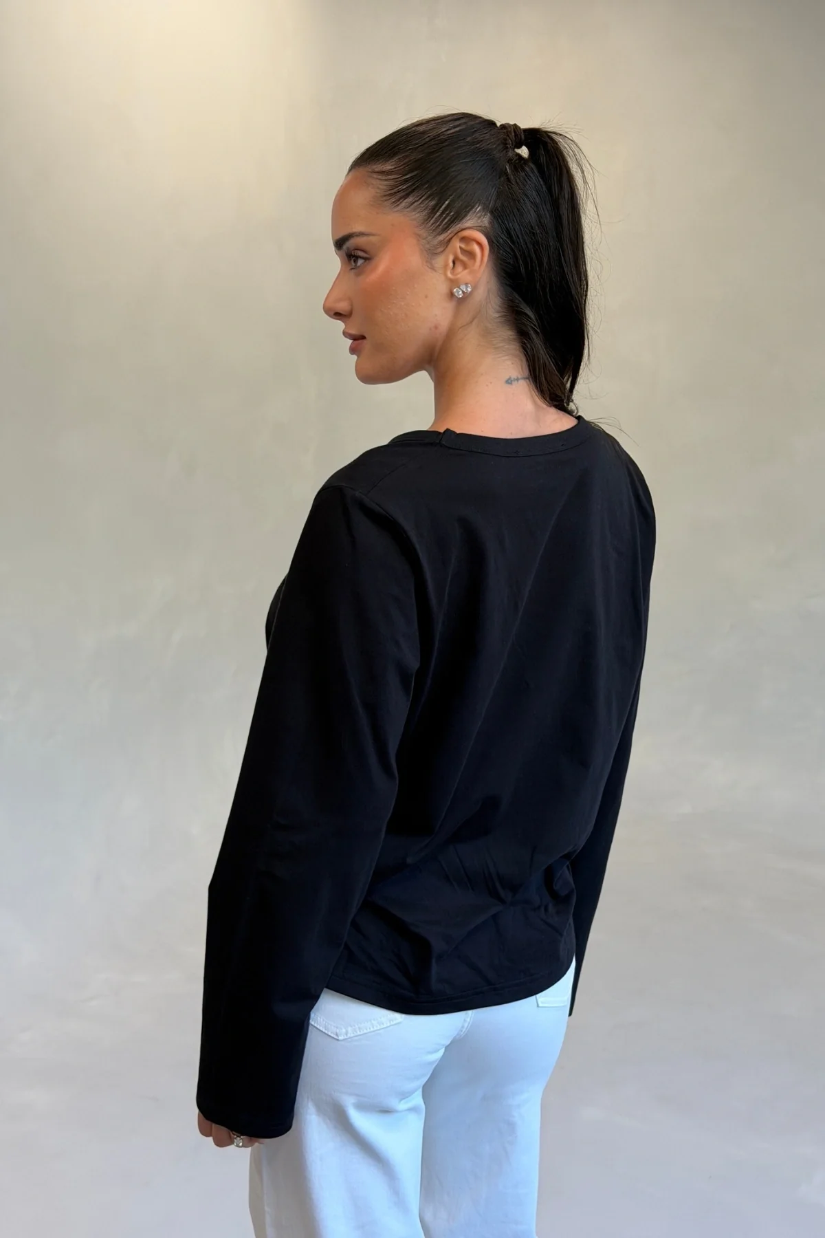 Carter V Neck Long Sleeve Top Black - Image 7
