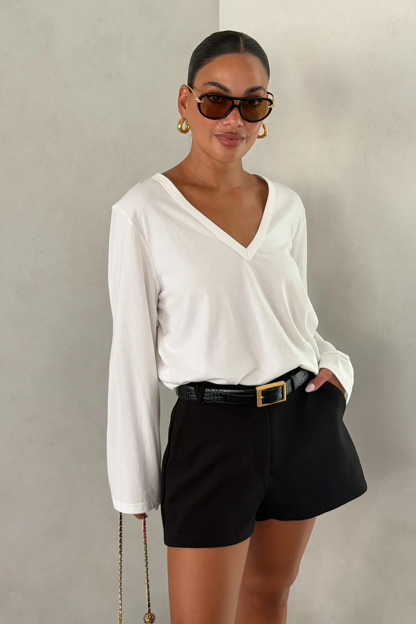 Carter V Neck Long Sleeve Top White - Image 4