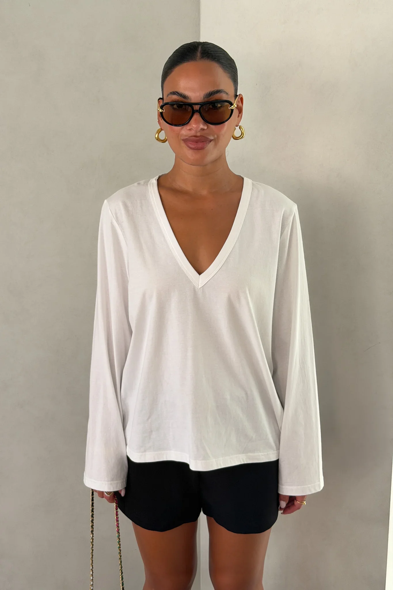 Carter V Neck Long Sleeve Top White - Image 7