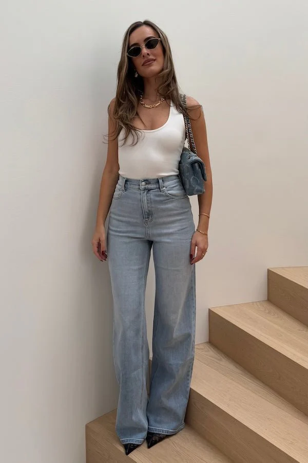 Celine High Rise Stretch Jean Light Blue - Image 5