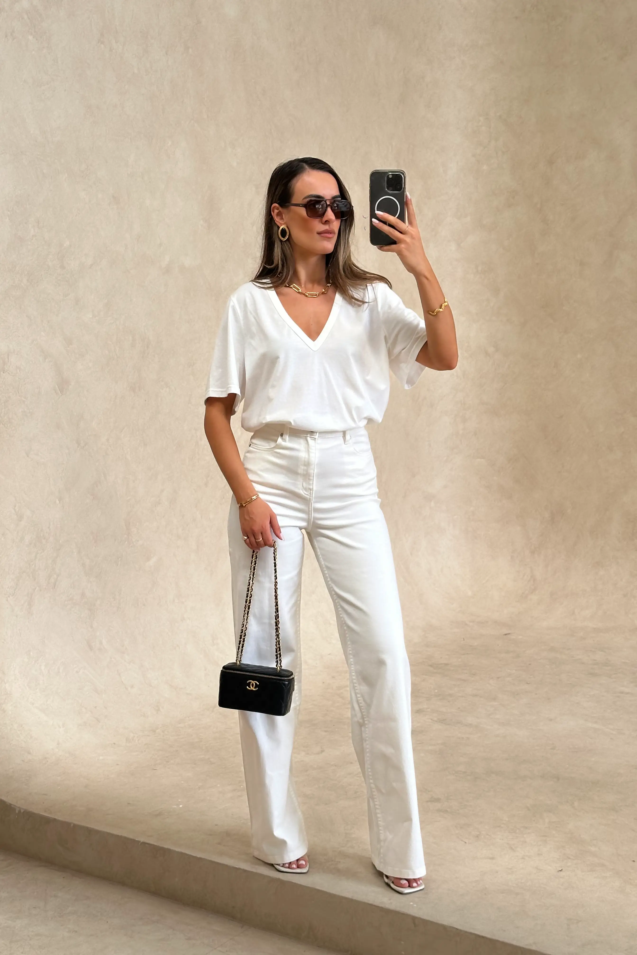 Celine High Rise Stretch Jean White - Image 4