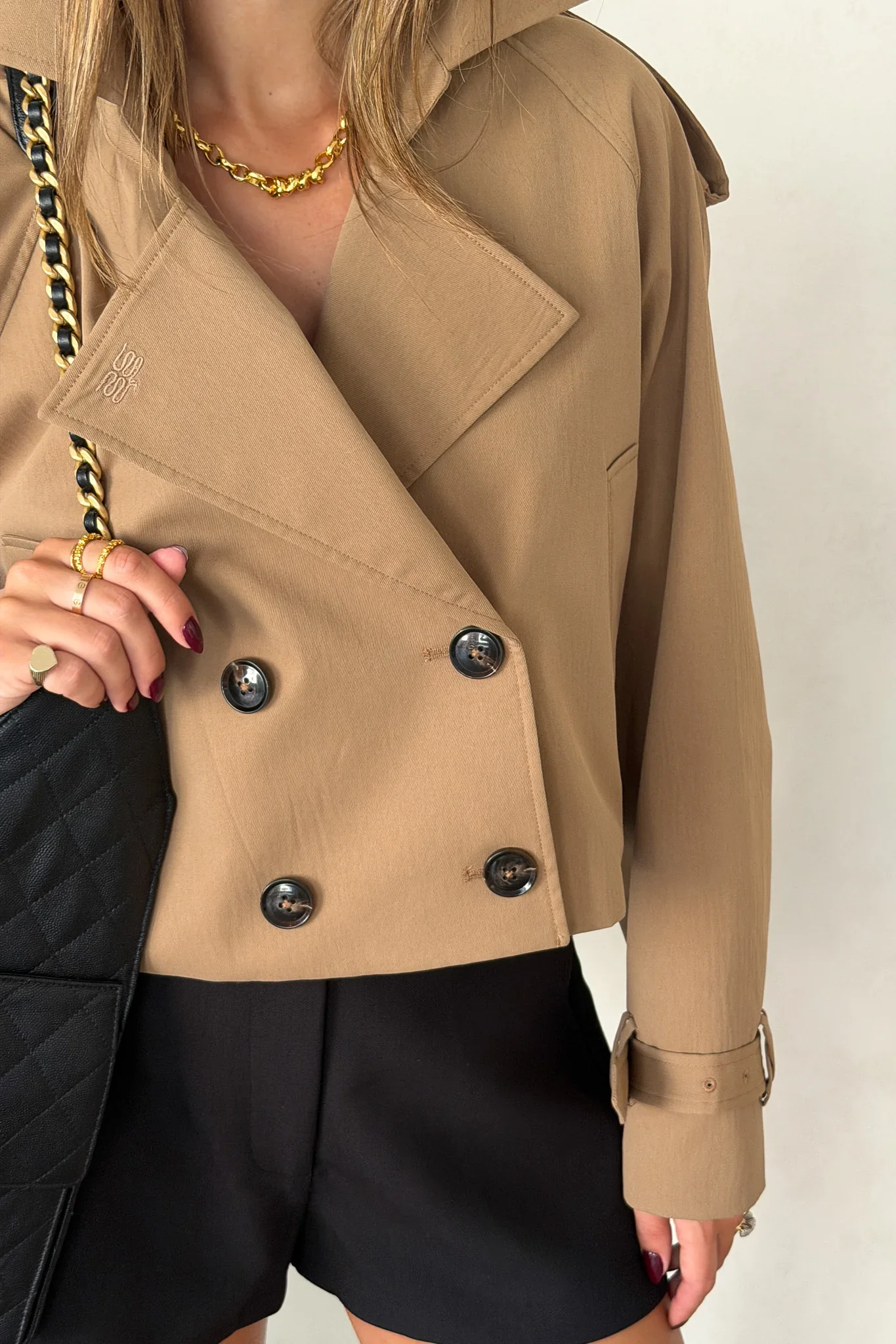 Cropped Trench Jacket Tan - Image 13