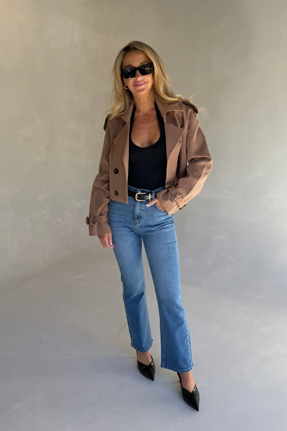 Cropped Trench Jacket Tan - Image 3