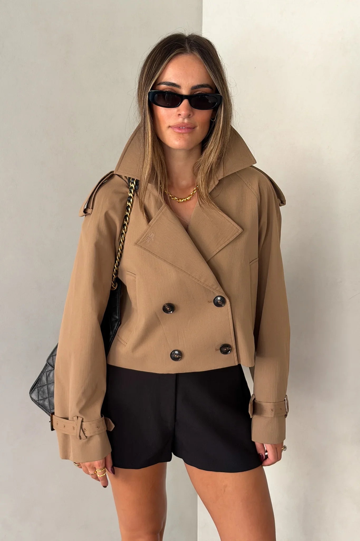 Cropped Trench Jacket Tan - Image 4