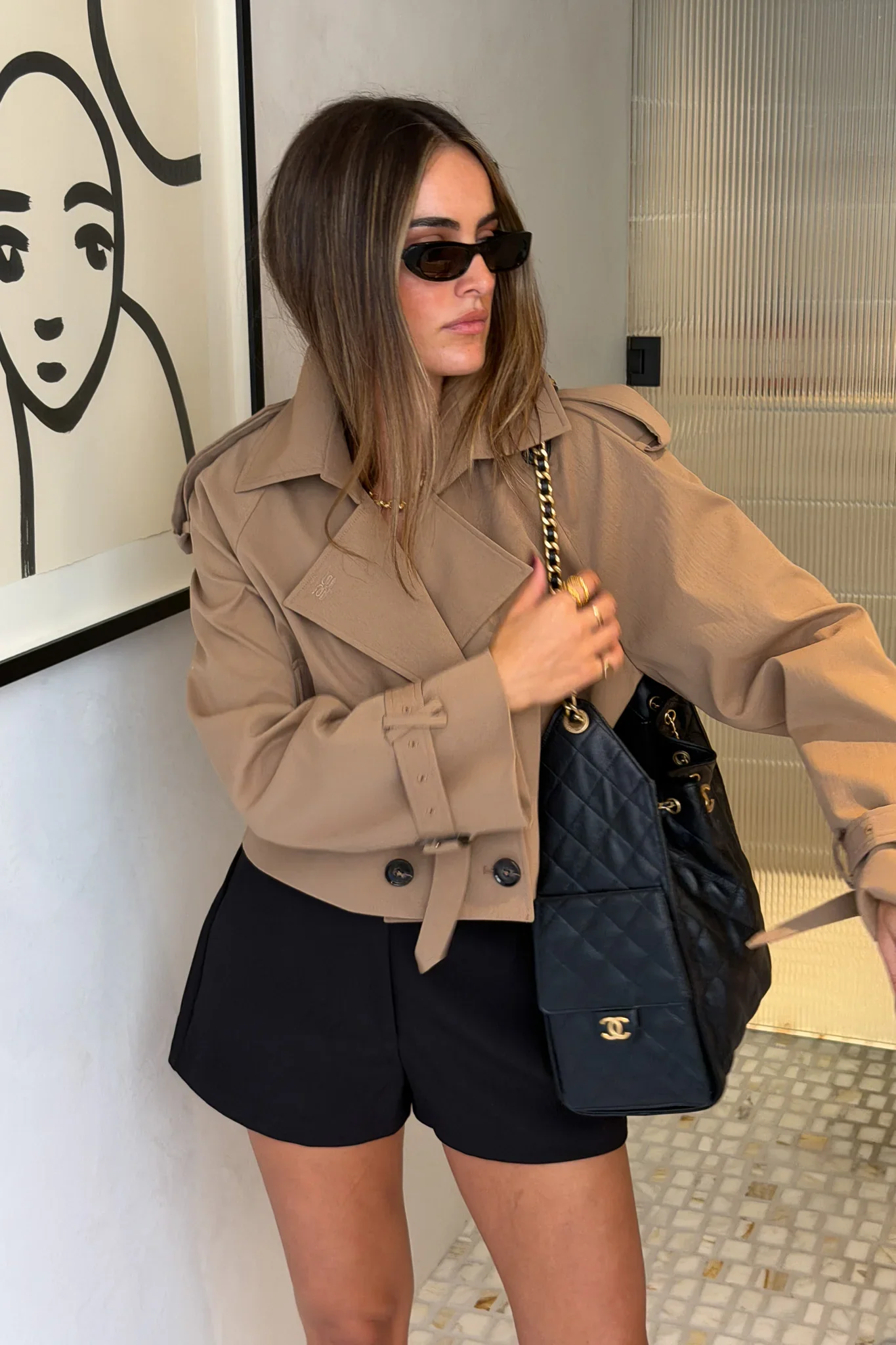 Cropped Trench Jacket Tan - Image 6