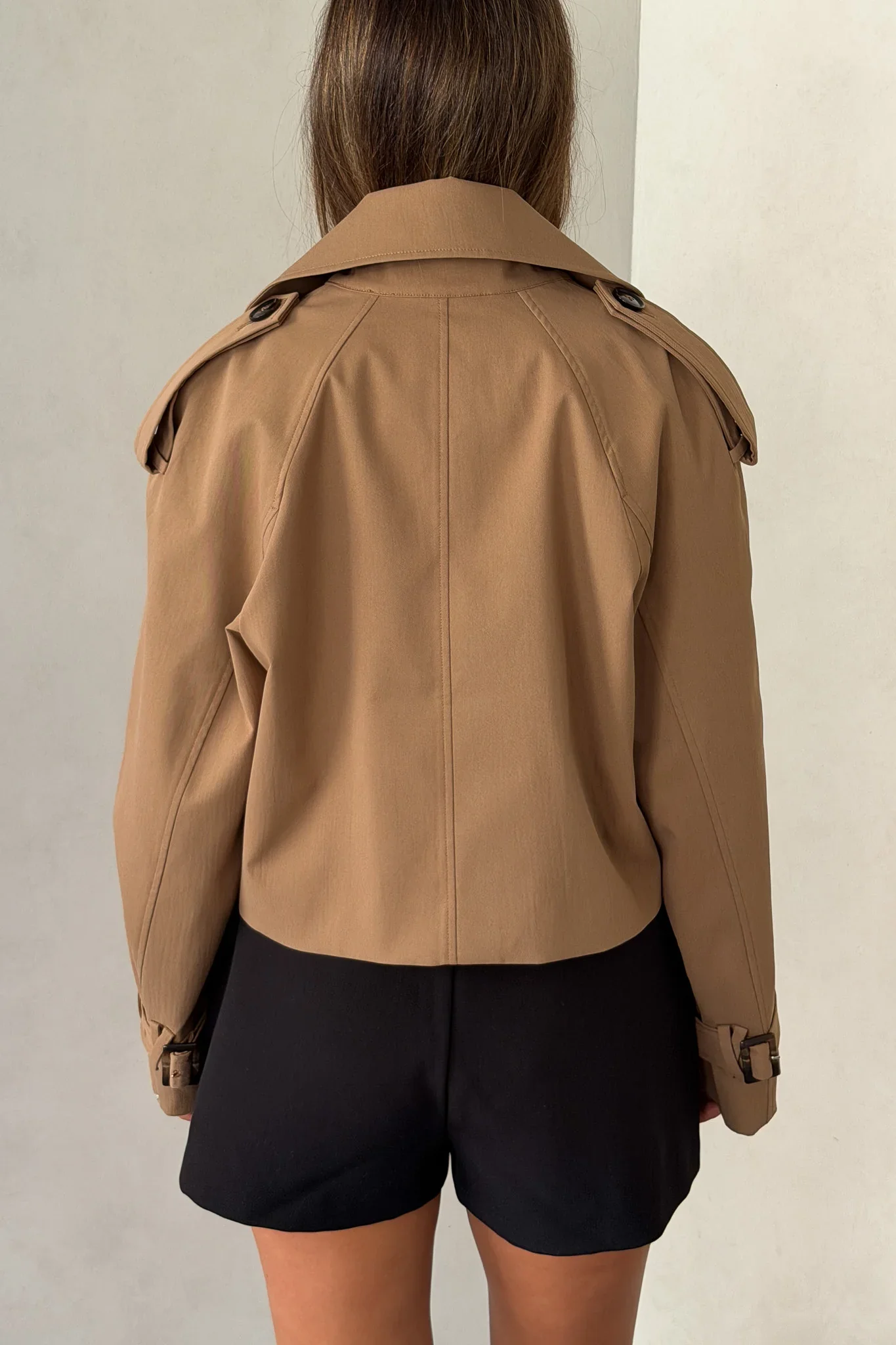 Cropped Trench Jacket Tan - Image 7