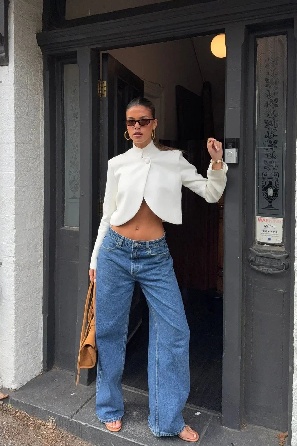 Ella Squire Cropped Blazer Top White - Image 2
