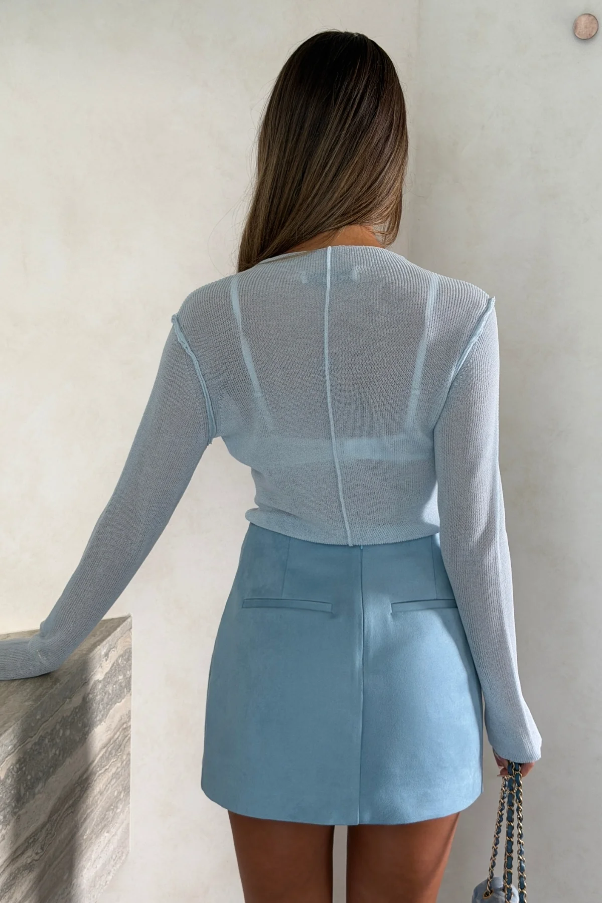 Ella Squire Faux Suede Mini Skirt Light Blue - Image 7