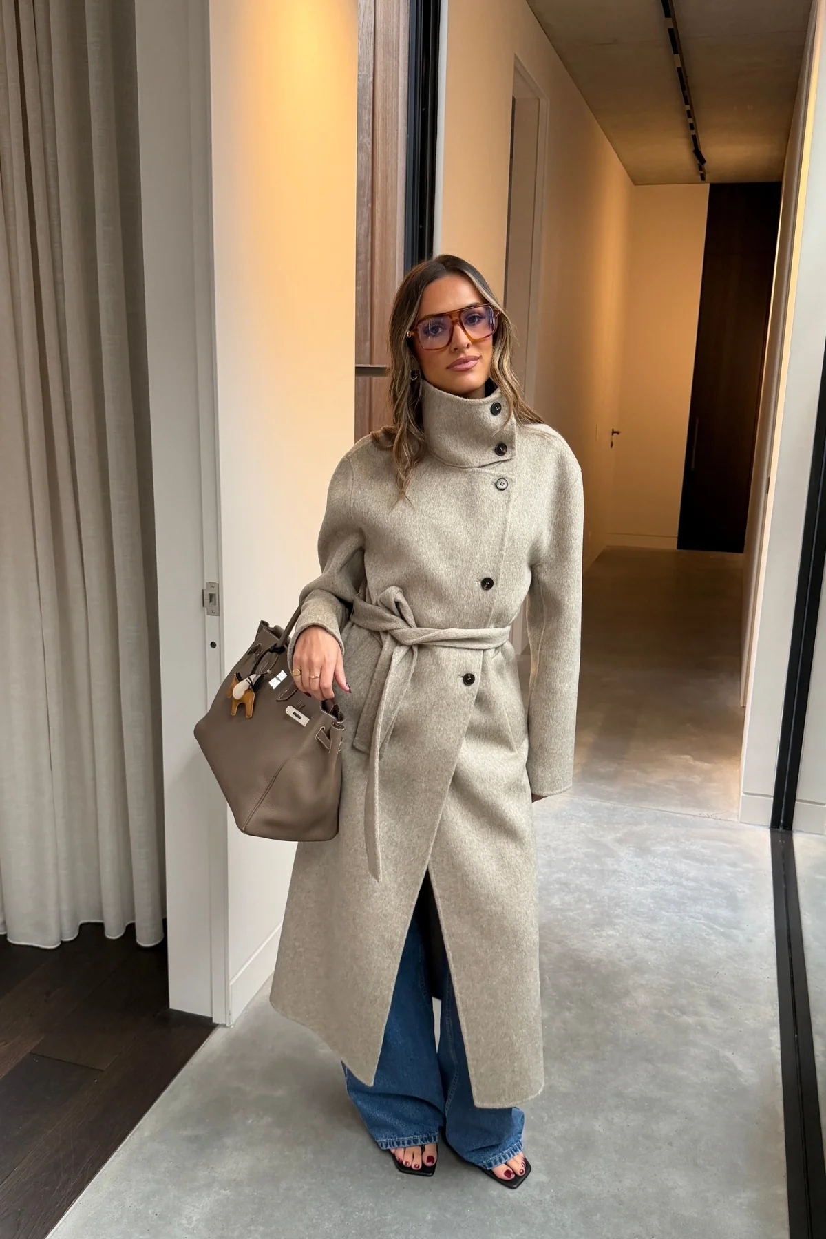 Ella Squire Funnel Neck Oversized Coat Oat Marle - Image 6