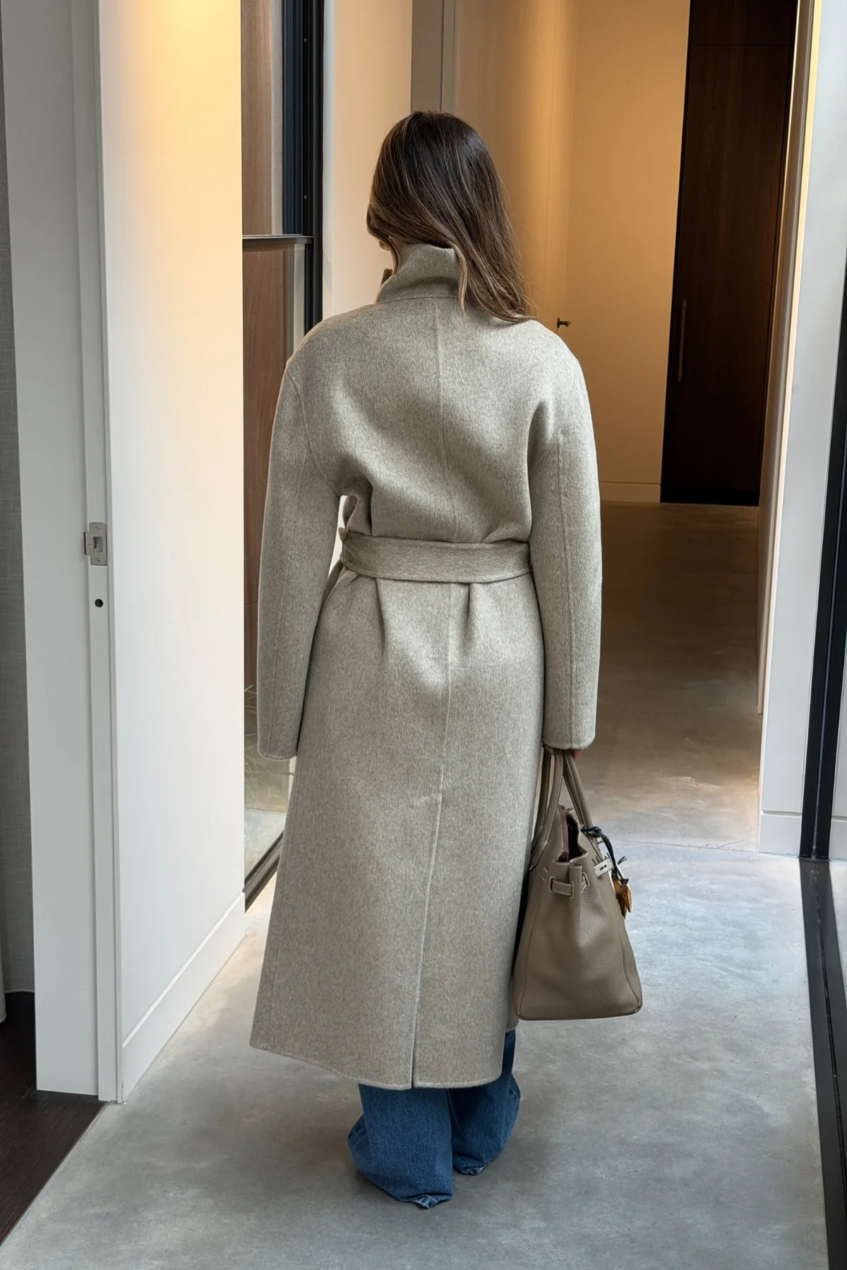 Ella Squire Funnel Neck Oversized Coat Oat Marle - Image 7