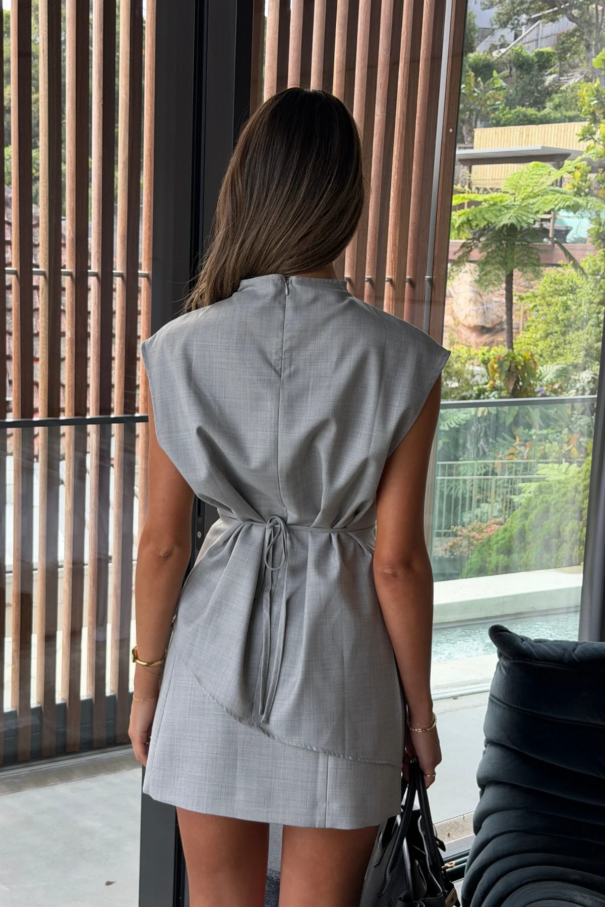 Ella Squire High Neck Suiting Top Grey - Image 6
