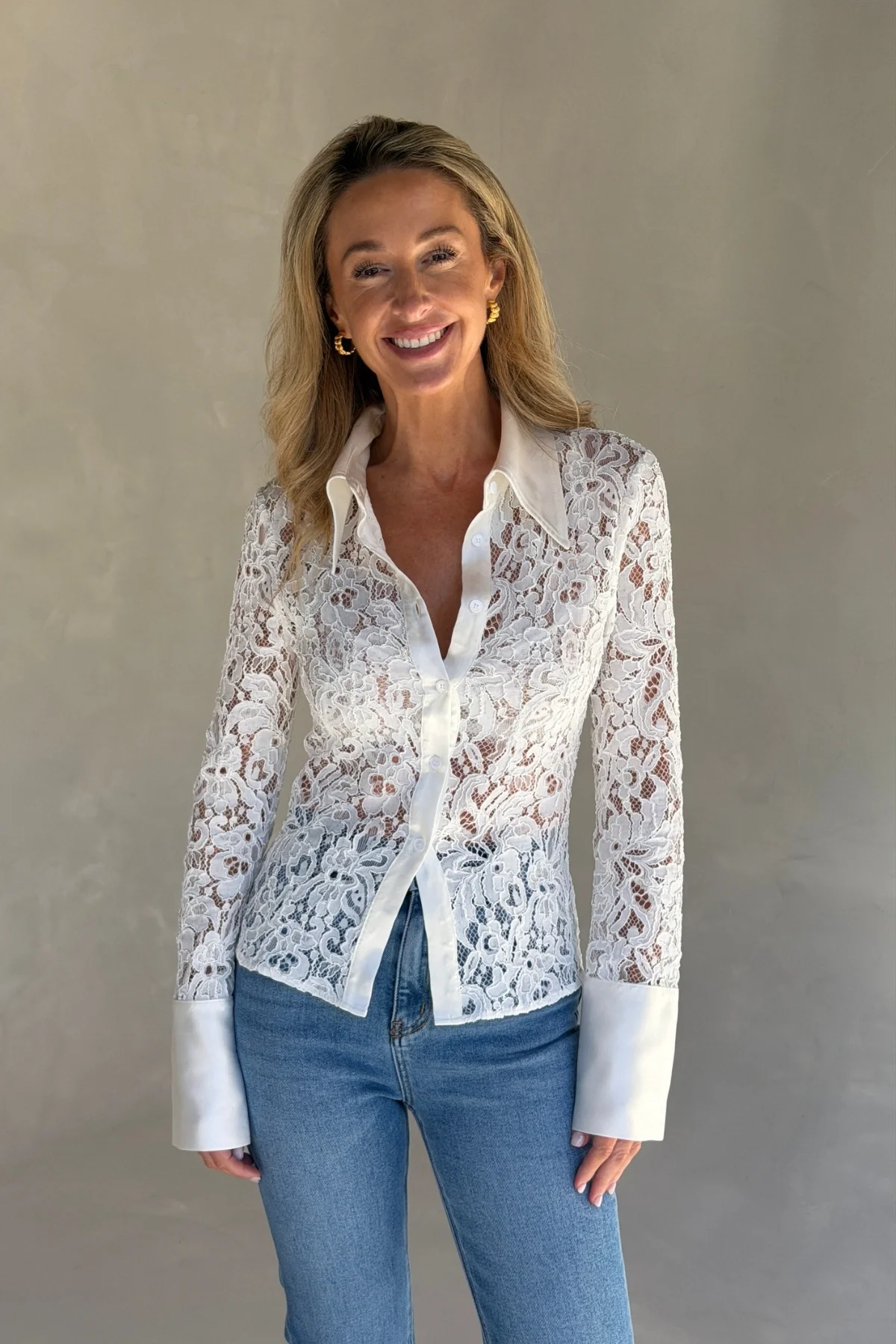 Emilie Lace Long Sleeve Shirt White - Image 6