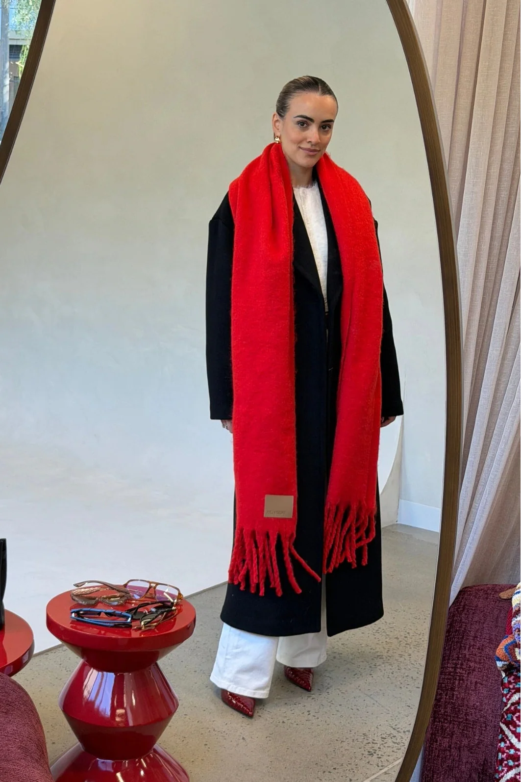 Freya Knitted Scarf Red - Image 2