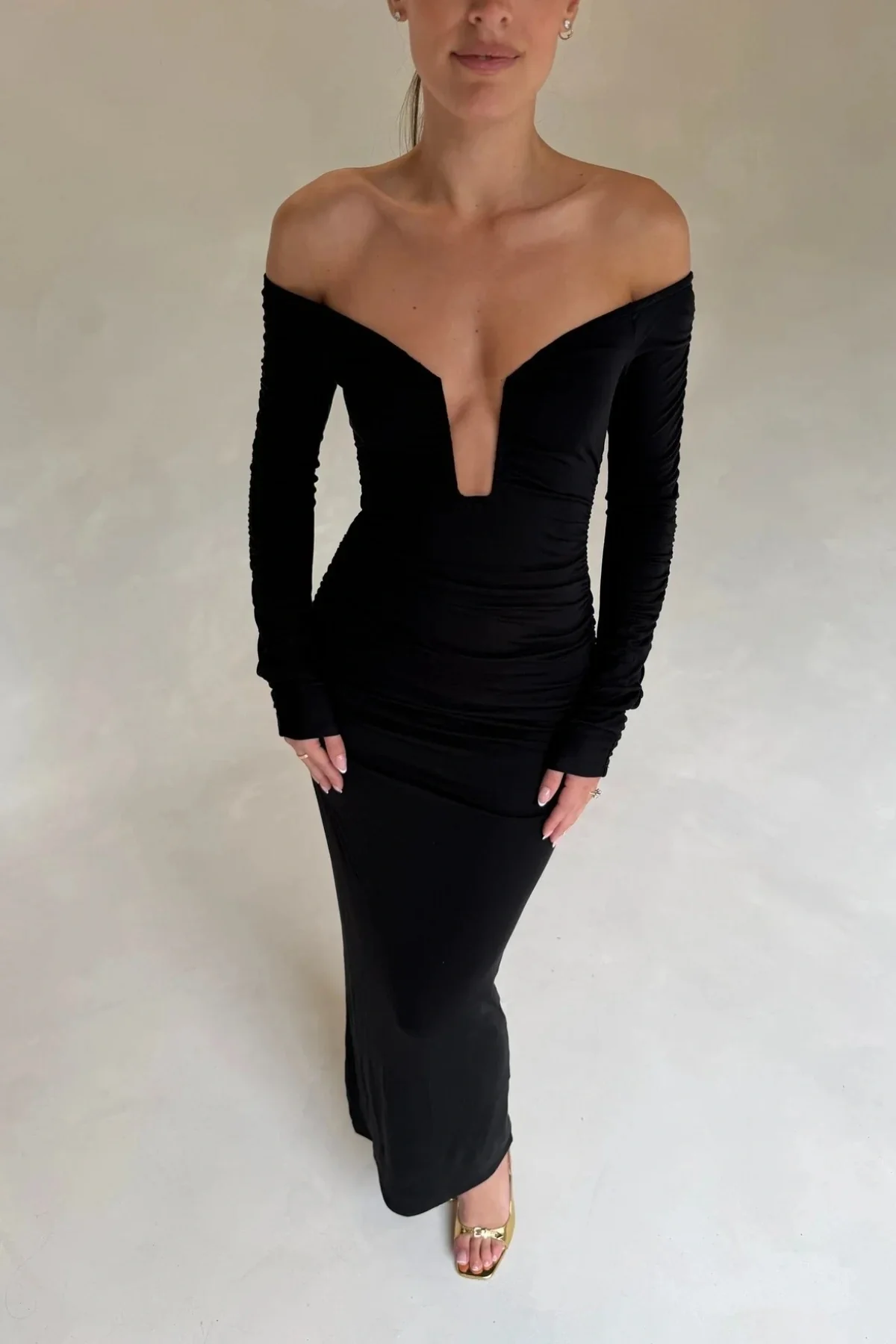Haley Off Shoulder Midi Dress Black